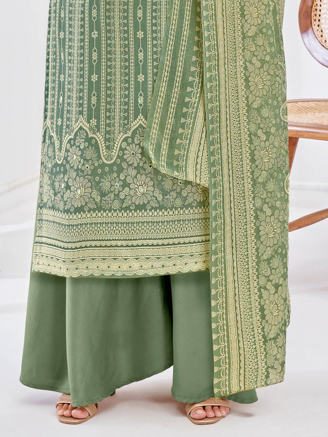 Green Printed Cotton Unstitched Suit Material - Stilento