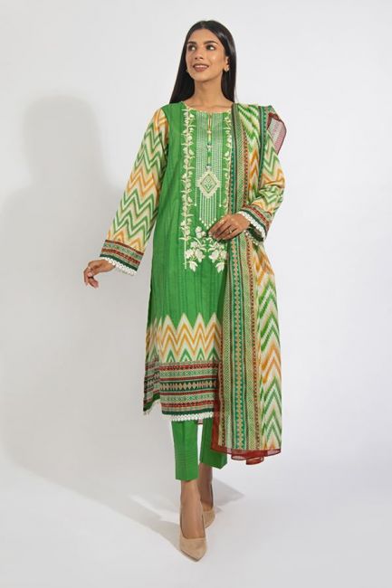 Green Printed Lawn Pakistani Suit Set With Embroidery - Stilento
