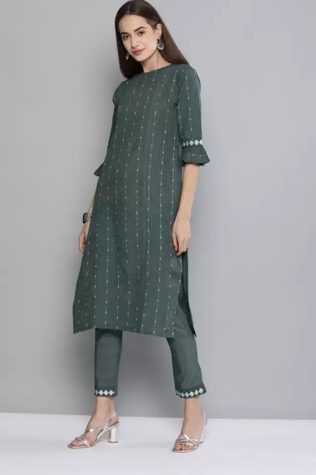 Green Pure Cotton Handloom Unstitched Dress Material for Ladies - Stilento