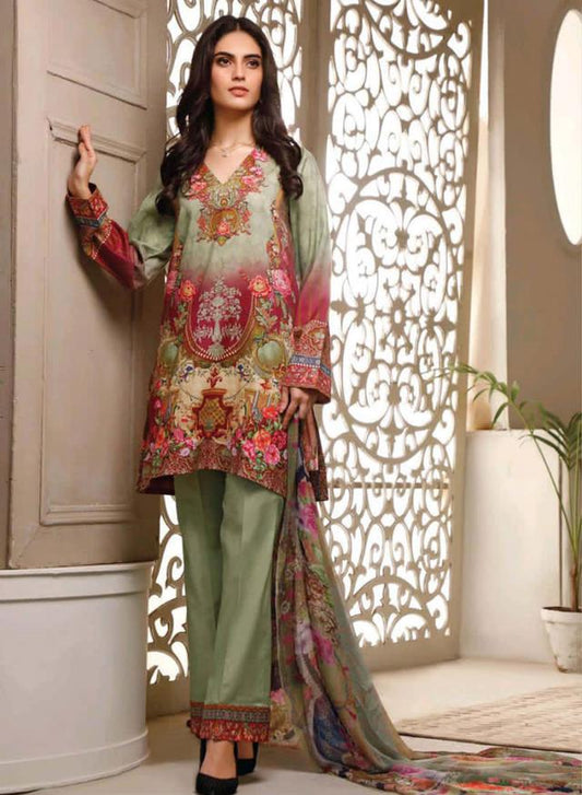 Green Unstitched Cotton ladies suits