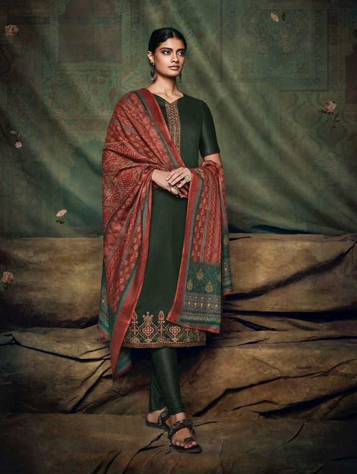 Green Unstitched Salwar Suits with Bandhani Dupatta - Stilento