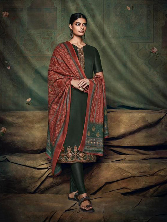 Green Unstitched Salwar Suits with Bandhani Dupatta