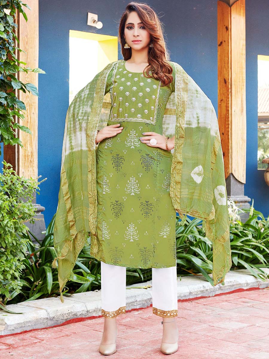 Green Viscose Printed Stitched Readymade Suit with Dupatta