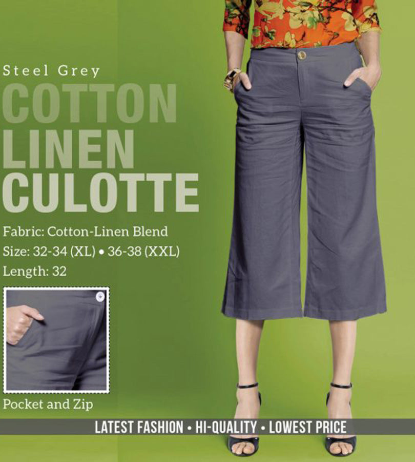 Grey Linen Cotton Culottes Pants for women - Stilento
