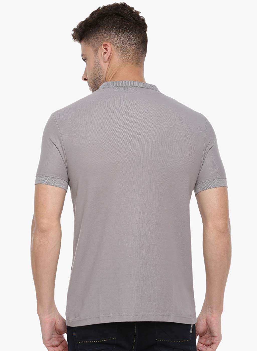 Grey Slim Fit Polo Neck T-Shirt with collar for Men - Stilento