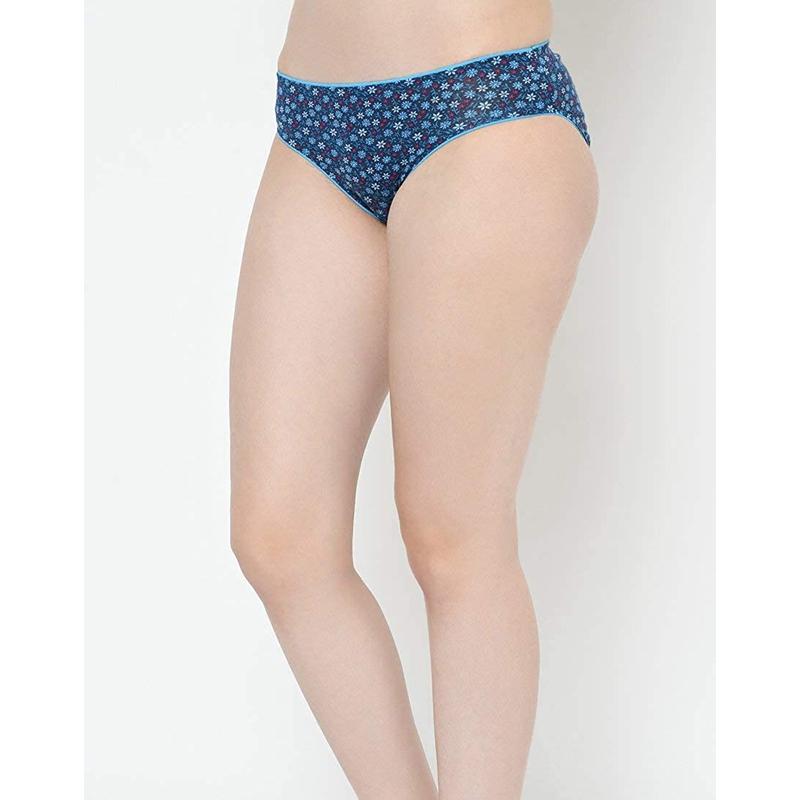 Groversons Paris Beauty Women's Floral Printed Low Waist Dark Color Cotton Bikini Panties (Pack of 3)