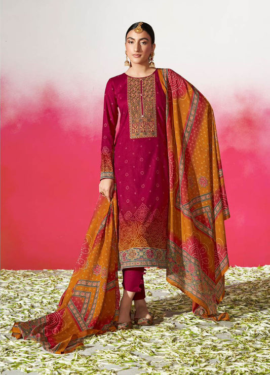 Pure Cotton Satin Unstitched Women Maroon Suits Dress Materials