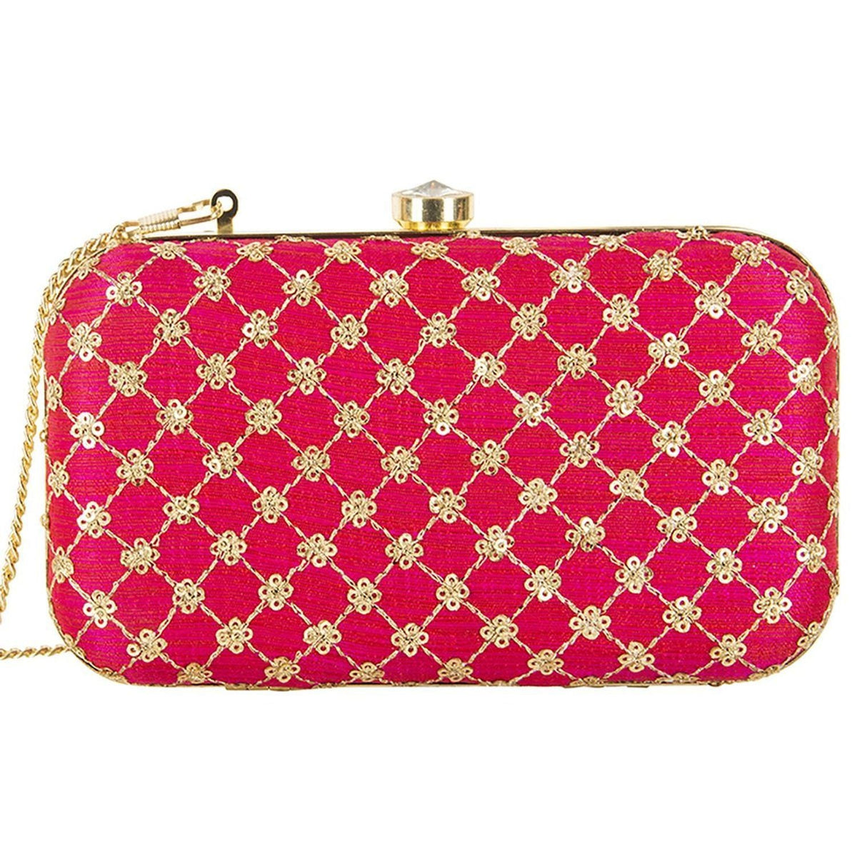 Hot Pink Sparkling Bridal Party Wear Clutch Purse for Women