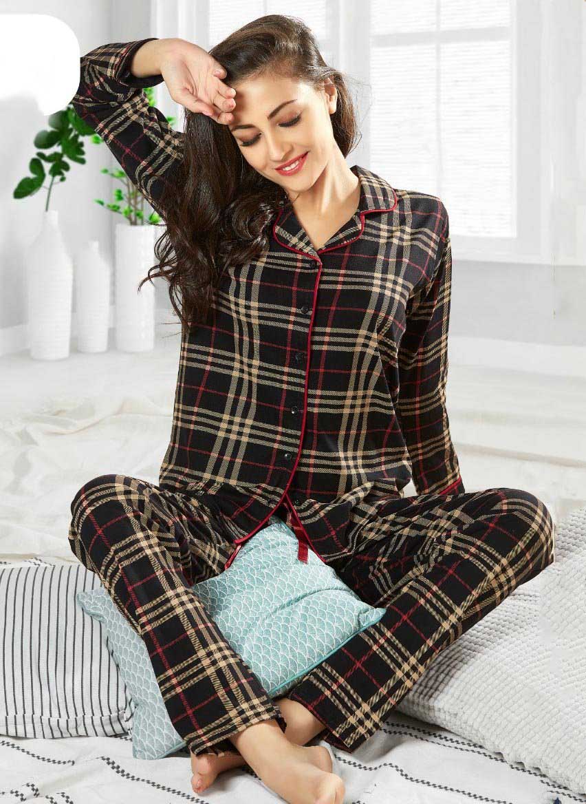 Intouch Check Winter Wear cotton night suit Set for ladies - Stilento