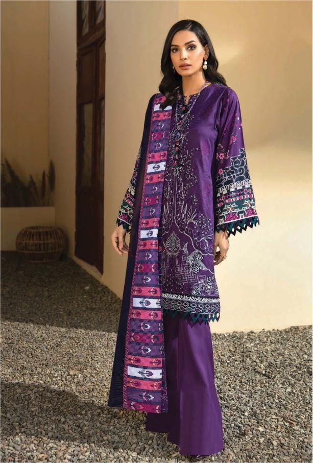 Iris Cotton Purple Pakistani Karachi Dress Material for Women - Stilento