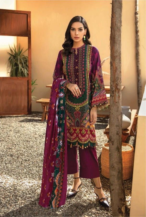 Iris Cotton Purple Pakistani Style Suits Dress Material for Women