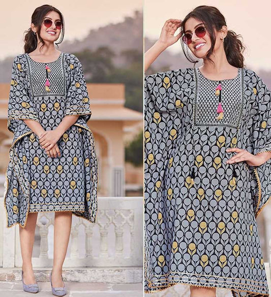 Kajal Style Cotton Kaftans with Fancy Embroidery for Women - Stilento