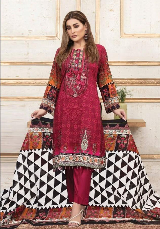 Karachi Cotton Printed Suits Dress Material Red