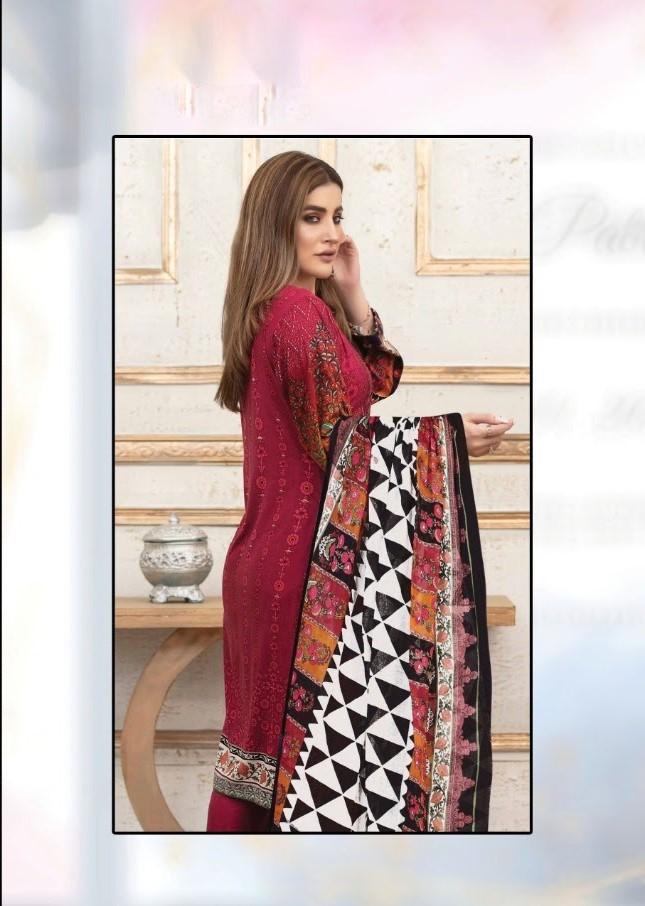 Karachi Cotton Printed Suits Dress Material Red - Stilento