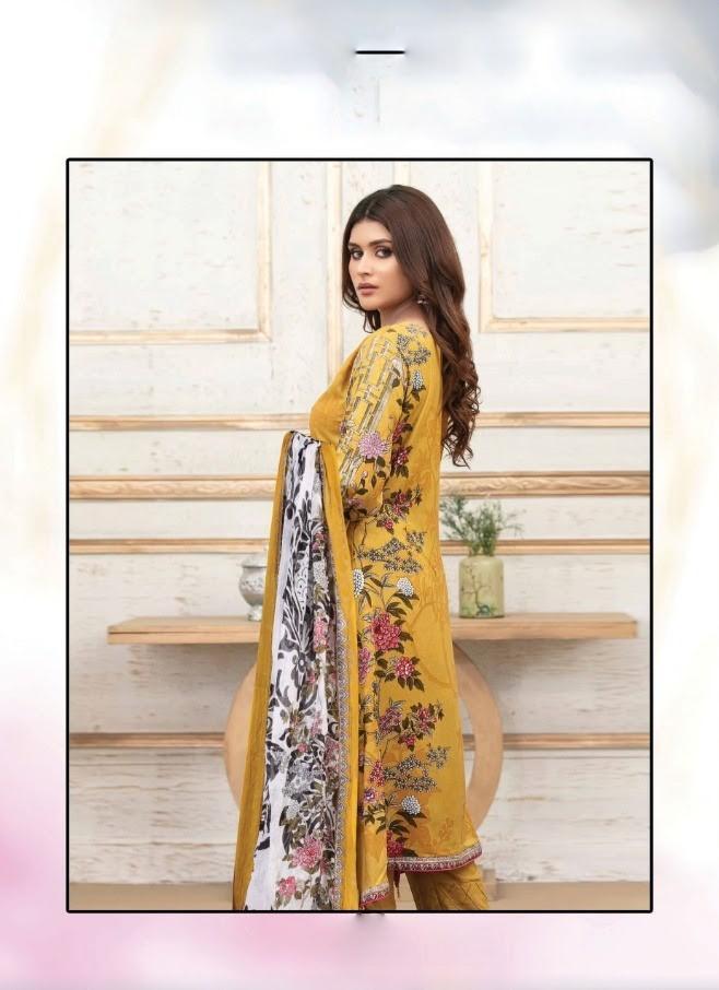 Karachi Printed Cotton Yellow Women Suit Dress Material - Stilento