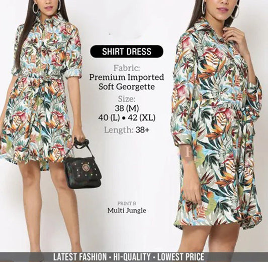 Knee Length Georgette Shirt Dress for Women - Stilento