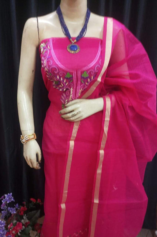 Kota Cotton Purple Embroidered Suit with Dupatta Suit
