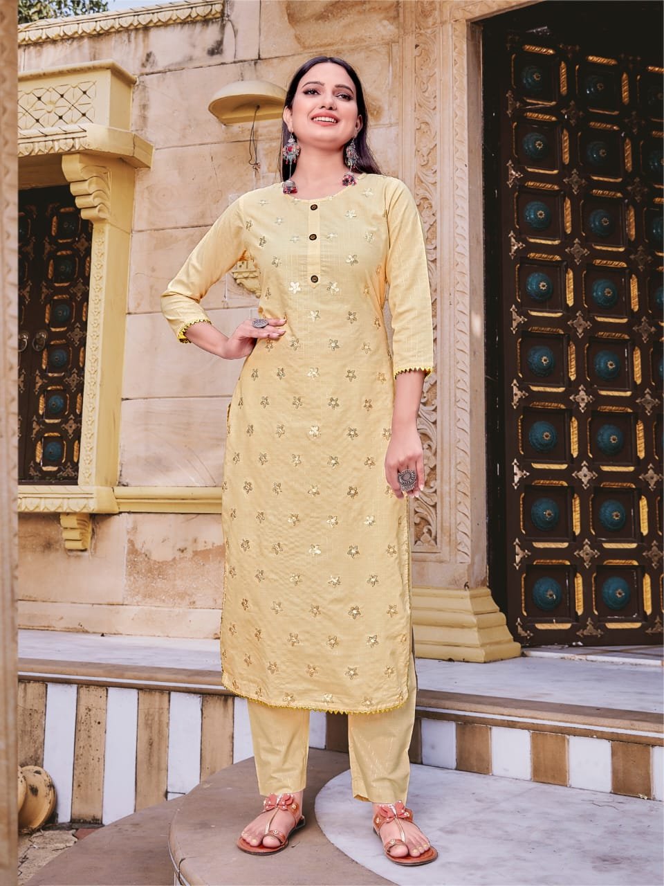 Kurti Pant Set with Embroidery for women