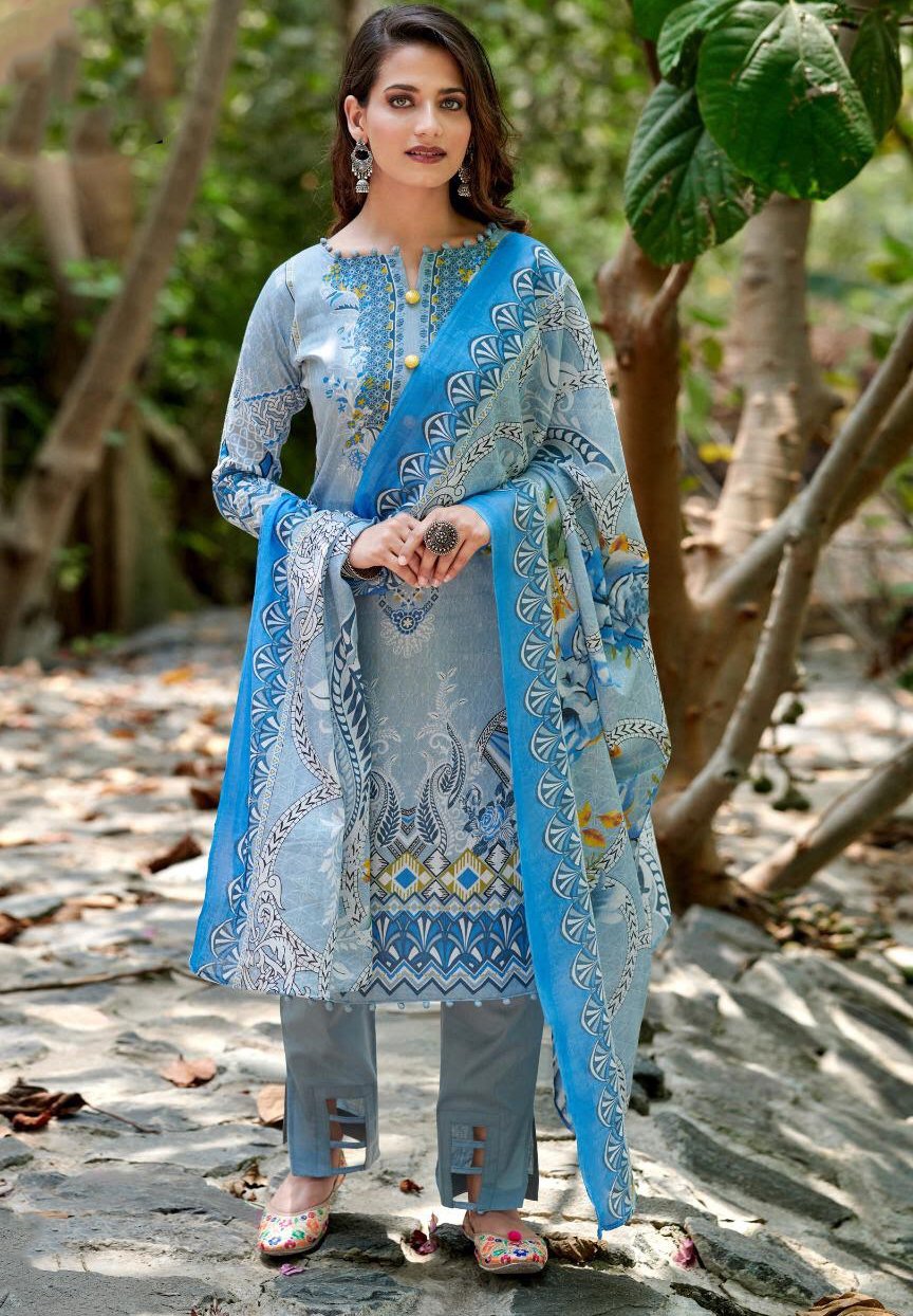 Ladies Blue Pakistani suits Karachi Dress Material - Stilento