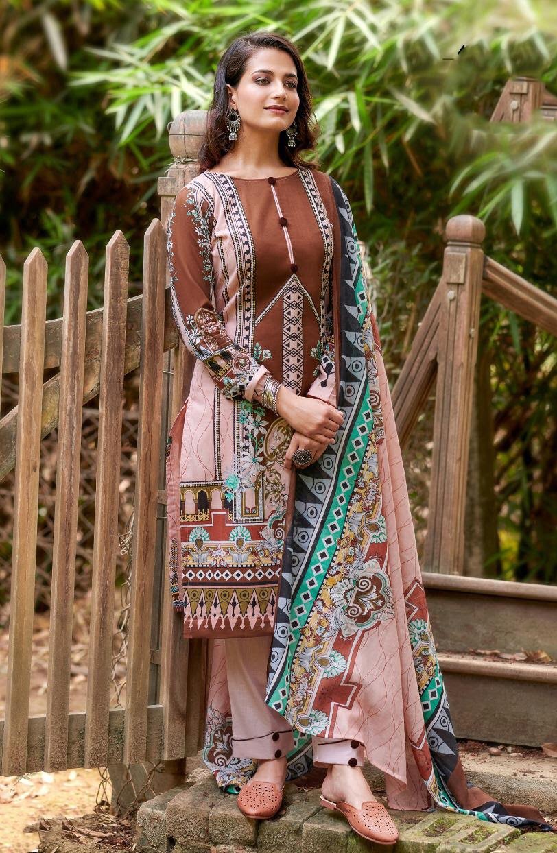 Ladies Brown Pakistani suits Karachi Dress Material - Stilento