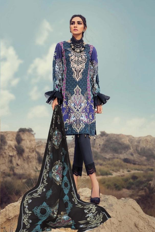 Lawn cotton pakistani style Dark Blue dress material for women - Stilento