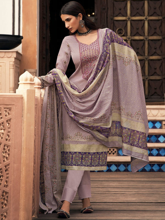 Lawn Cotton Purple Unstitched Suit Material with Embroidery