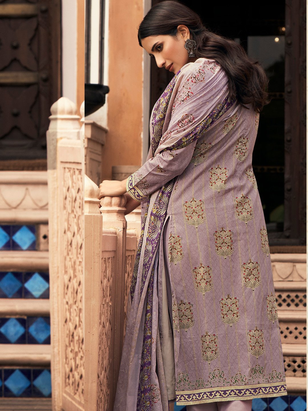Lawn Cotton Purple Unstitched Suit Material with Embroidery - Stilento