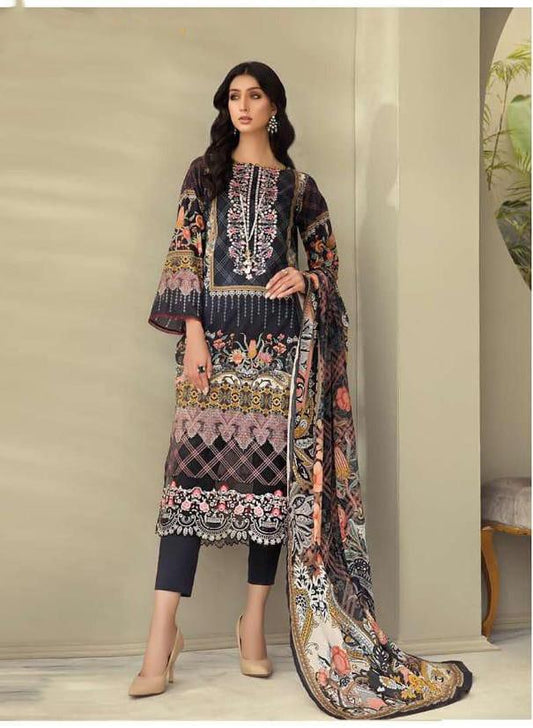 Lawn Cotton Unstitched Black Suit Dress Material for Women