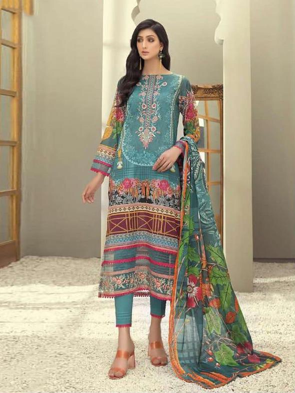 Lawn Cotton Unstitched Blue Salwar Suit Dress Material for Women - Stilento