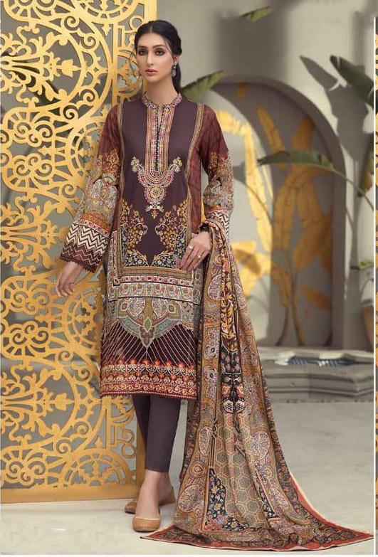 Lawn Cotton Unstitched Maroon Suit Dress Material for Women