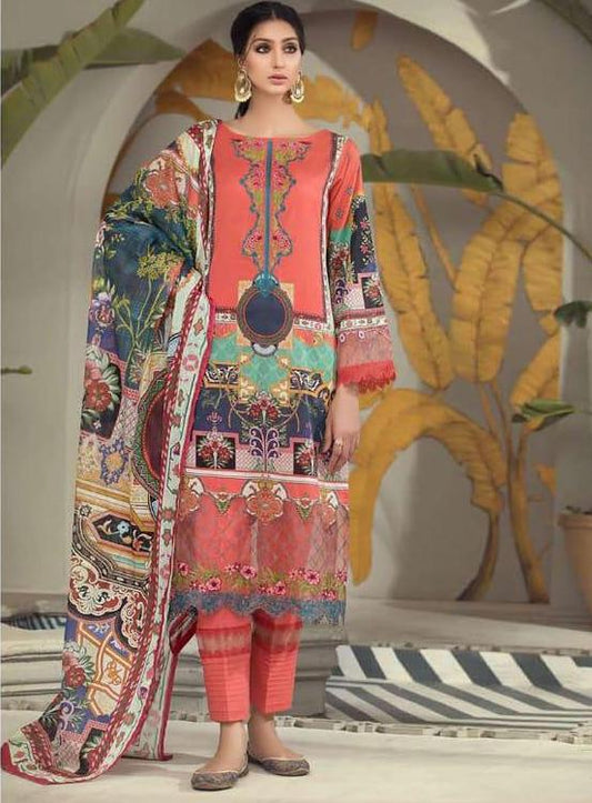 Lawn Cotton Unstitched Orange Suit Dress Material for Women