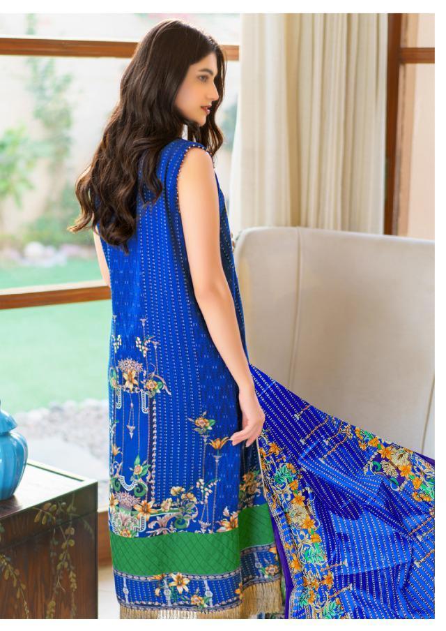 Lawn Cotton Women Unstitched Blue Pakistani Suits Dress Material - Stilento