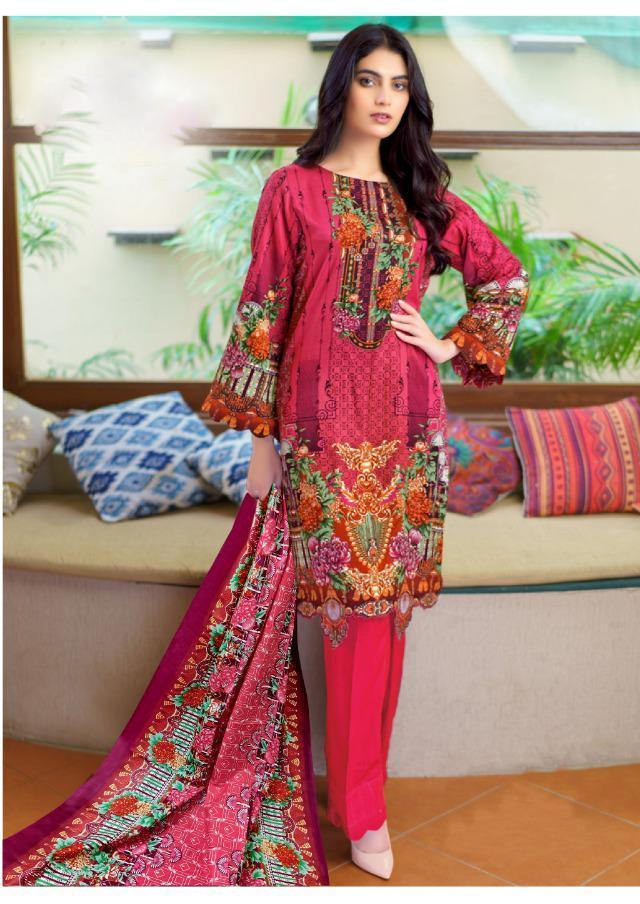 Lawn Cotton Women Unstitched Red Pakistani Suits Dress Material - Stilento