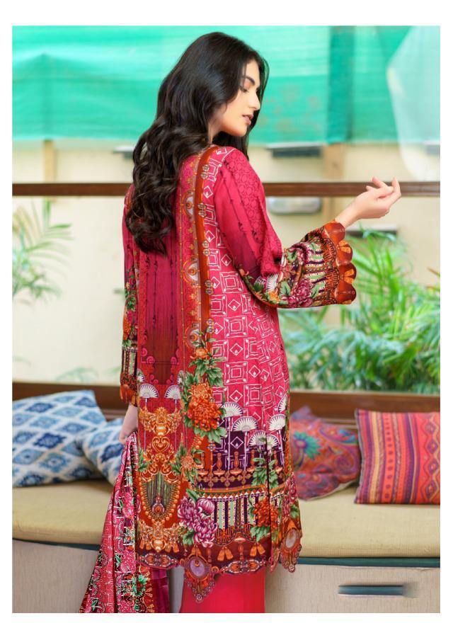 Lawn Cotton Women Unstitched Red Pakistani Suits Dress Material - Stilento
