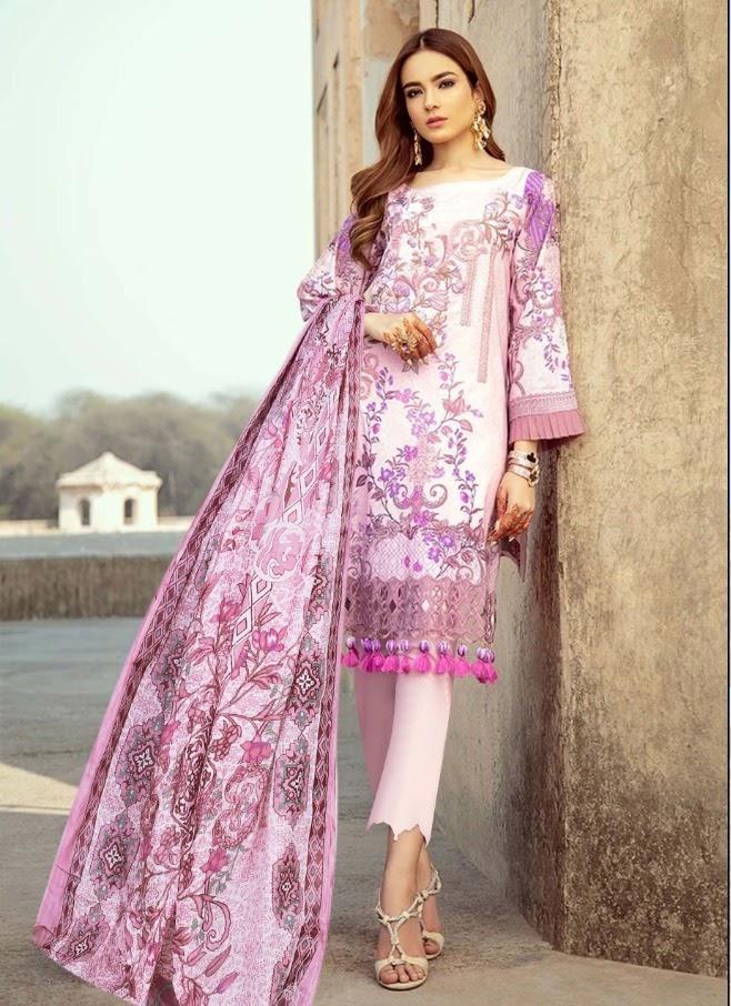 Lawn fabric Light Pink Karachi Dress Material for women - Stilento