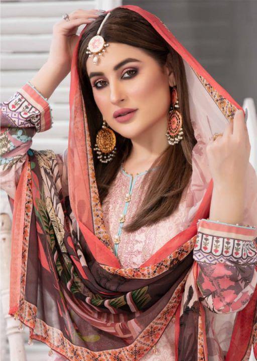 Light Brown Pakistani Jam Satin Cotton Dress Material - Stilento