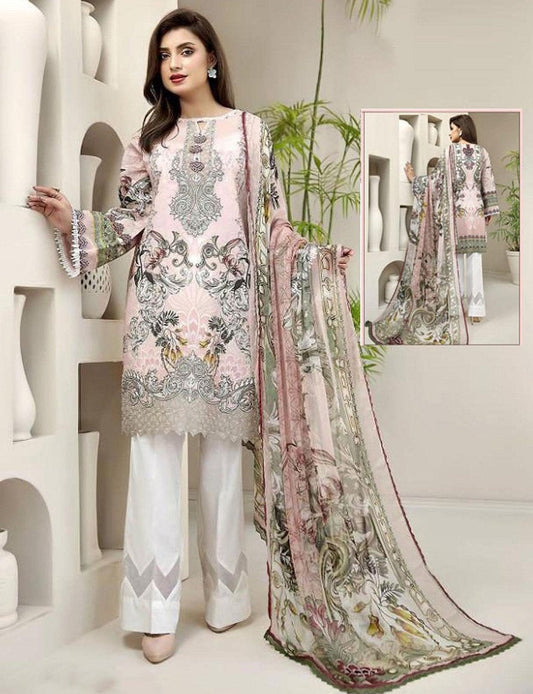 Light Pink Pakistani Lawn Cotton Unstitched Salwar Kameez Suit