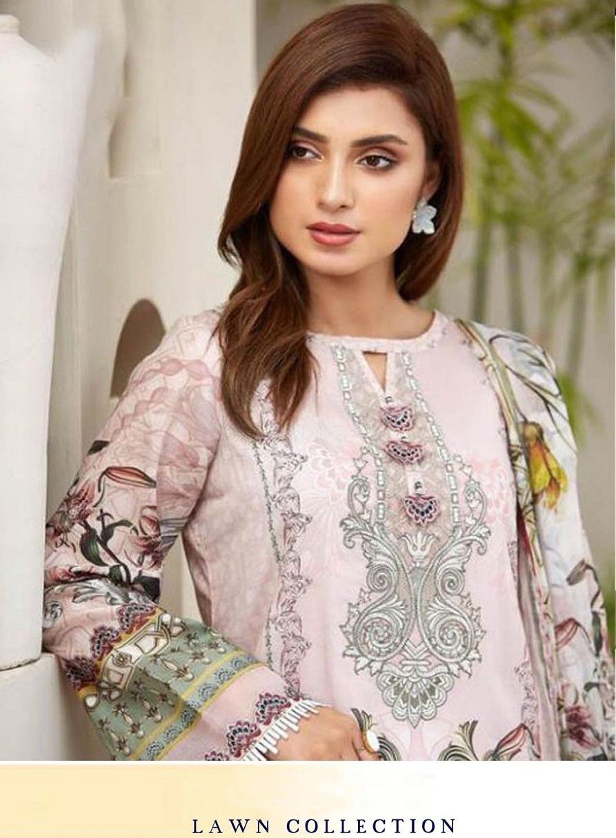 Light Pink Pakistani Lawn Cotton Unstitched Salwar Kameez Suit - Stilento