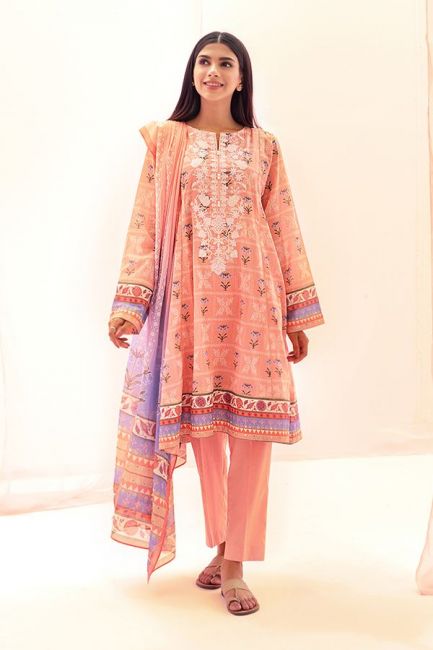 Light Pink Printed Lawn Pakistani Suit Set With Embroidery - Stilento