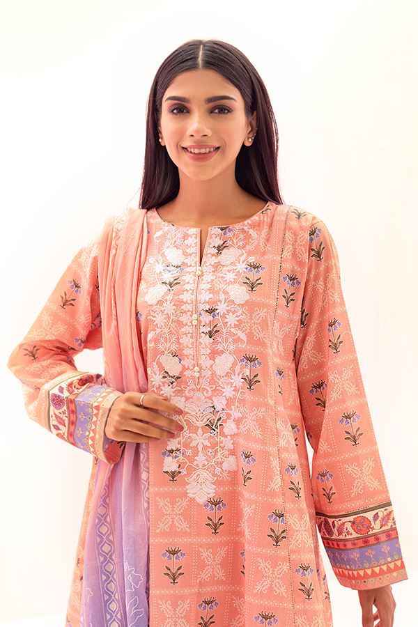 Light Pink Printed Lawn Pakistani Suit Set With Embroidery - Stilento
