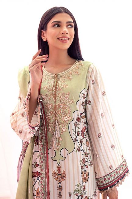 Lime Green Printed Lawn Pakistani Suit Set With Embroidery - Stilento