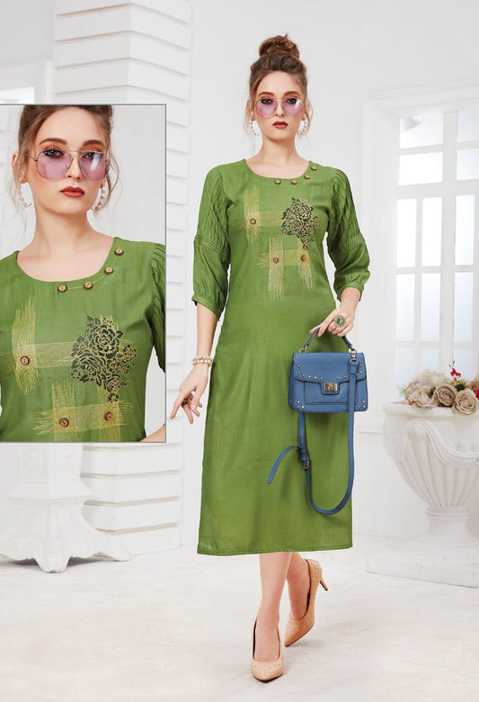 Long Green Straight Kurta for Women - Stilento