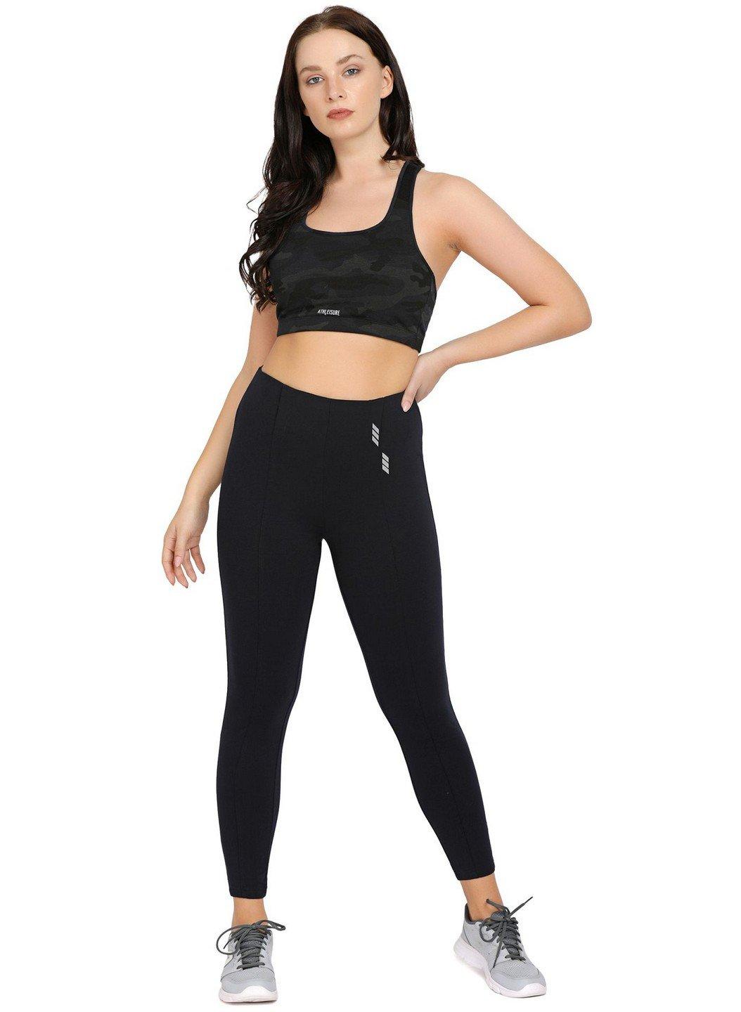 Lovable Black Cotton Ankle Length Tights Yoga Pants - Stilento
