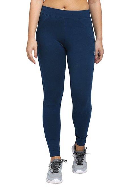 Lovable Cotton Blue Gym Wear Tights Yoga Pants With Pockets - Stilento