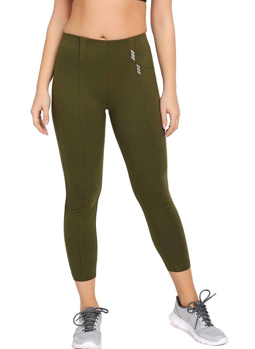 Lovable Green Cotton Ankle Length Tights Yoga Pants - Stilento