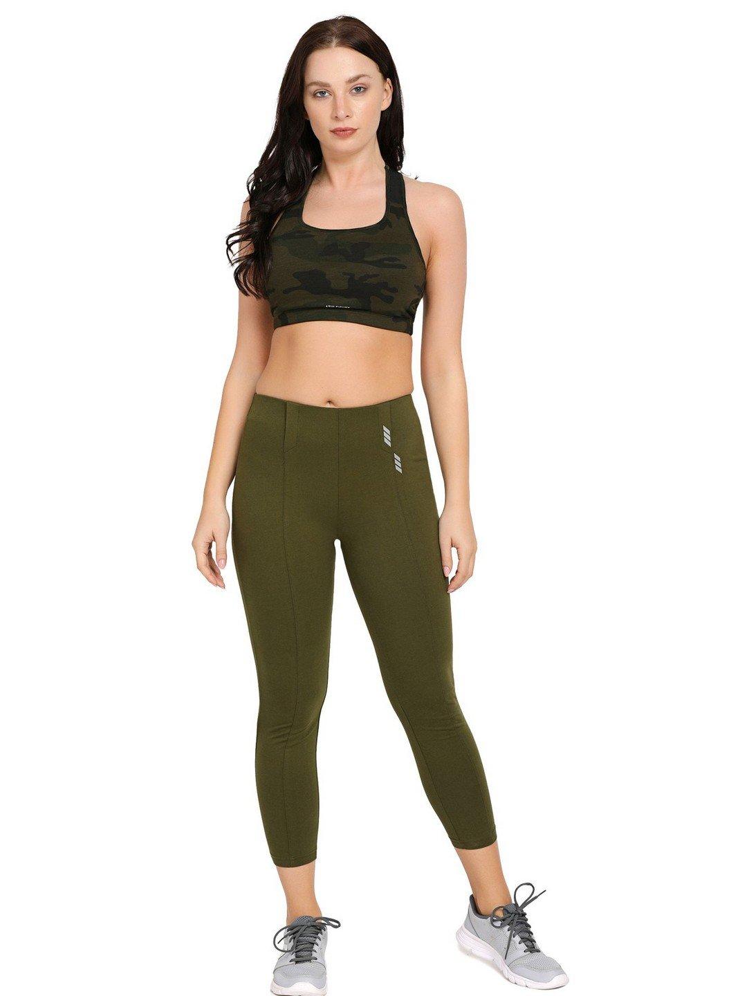 Lovable Green Cotton Ankle Length Tights Yoga Pants - Stilento