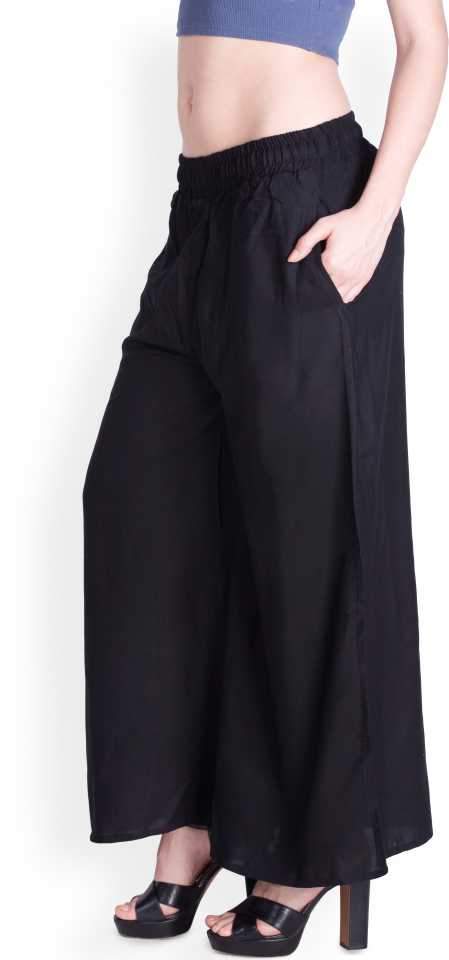 Lux Lyra Black Rayon Palazzo Pants for Woman - Stilento