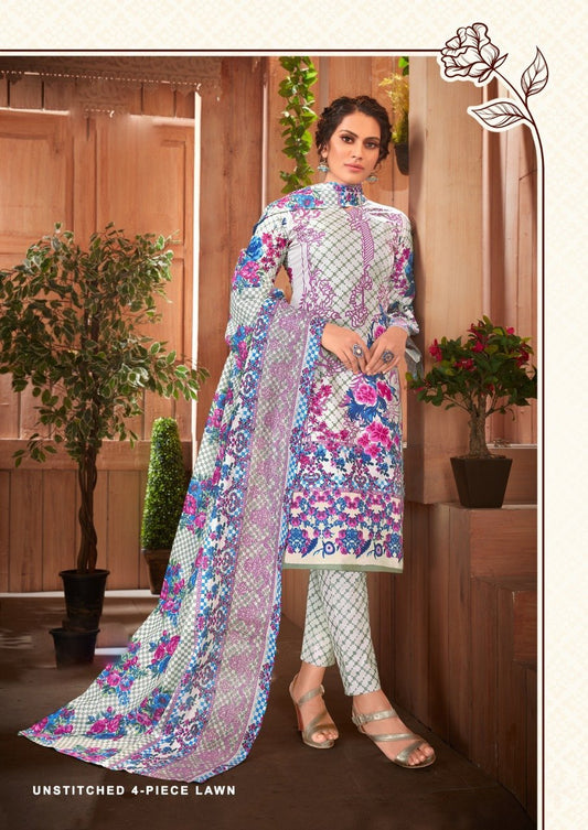 Luxury Lawn Cotton White Unstitched Cotton Suits for Women