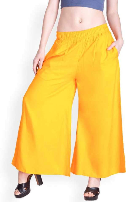 Lyra Yellow Rayon Palazzo Pants for Woman - Stilento