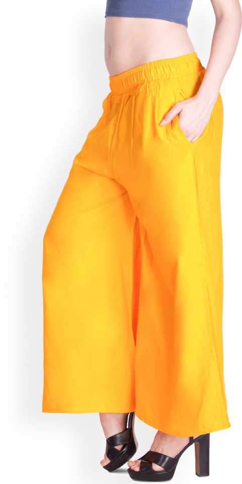 Lyra Yellow Rayon Palazzo Pants for Woman - Stilento